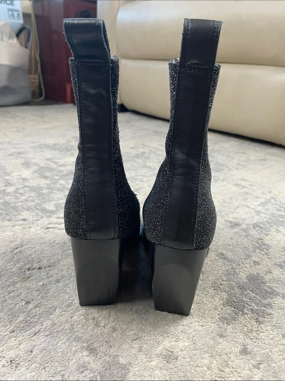 New All Saints Ria Sparkle Boot Glitter Wedge Heeled Chelsea Sz 10